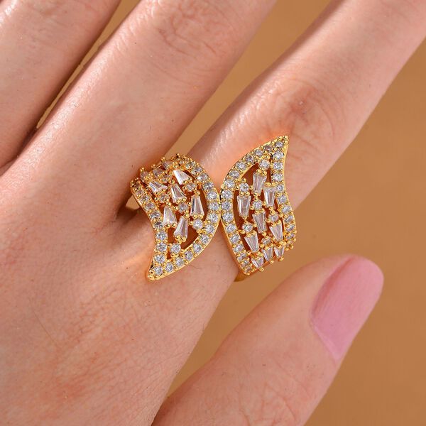 Weißer Zirkonia Ring, flexibel, Messing, Goldfarben image number 2