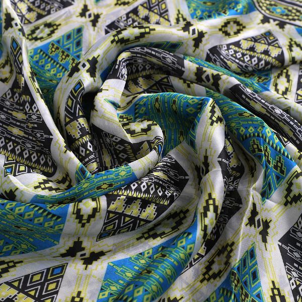 100% natürlicher Satin Seiden Schal, 165x50 cm, Rauten-Muster, Türkis image number 6