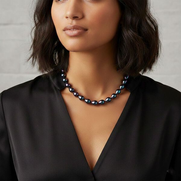 Pfaufarbene Tropfen Muschelkernperle 50cm Halskette image number 3