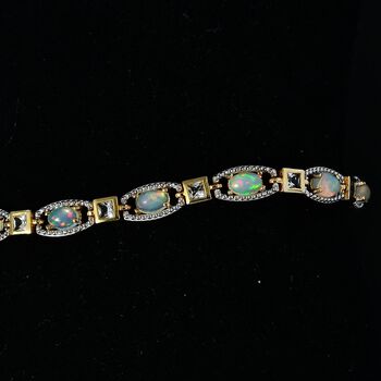 AA Nat&uuml;rlicher, &auml;thiopischer Welo Opal, Wei&szlig;er Topas Armband ca. 19 cm 925 Silber Gelbgold Vermeil ca. 5,13 ct.