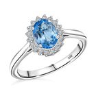 AAA Santamaria Aquamarin, Weißer Diamant Ring 585 Gold (Größe 17.00) ca. 1,40 ct