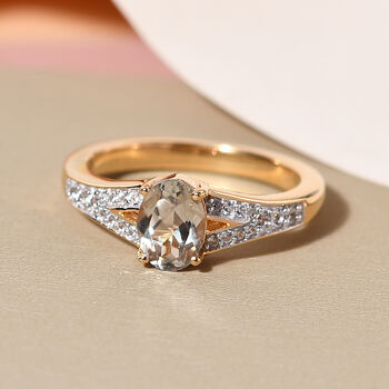 AAA Turkizit und wei&szlig;er Zirkon-Ring, 925 Silber Gelbgold Vermeil  ca. 0,99 ct