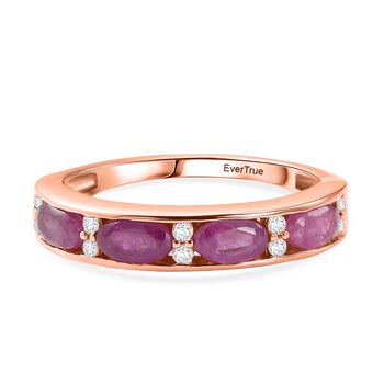 EVER TRUE Ilakaka Rosa Saphir (Fissure gef&uuml;llt), Wei&szlig;er Zirkon Ring 950 Kupfer (Gr&ouml;&szlig;e 17.00) ca. 1,65 ct