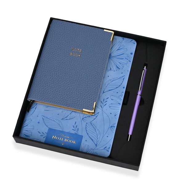 Premium Set; Notizbuch und Taschentagebuch mit geschnitztem, samtigem Hardcover und Kugelschreiber, Blau image number 6