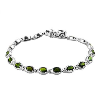 Natürliches Chromdiopsid-Armband, ca. 19 cm, 925 Silber platiniert, ca. 8.89 ct