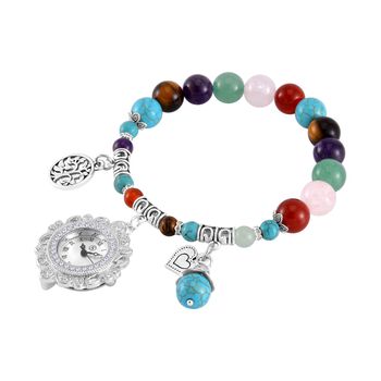 STRADA - Japanisches Uhrwerk, Mehrfarbig Edelsteine, Wei&szlig;er Kristall Flexible Uhr 18.5 cm 316L Edelstahl ca. 25.30 ct