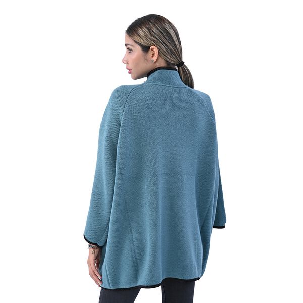 TAMSY: Strick-Mantel f&uuml;r Damen mit Schnalle, Petrol image number 2