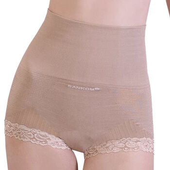 SANKOM Damen Haltungskorrektur Panty mit Spitze Shapewear, Gr&ouml;&szlig;e XXL, Pfirsich 