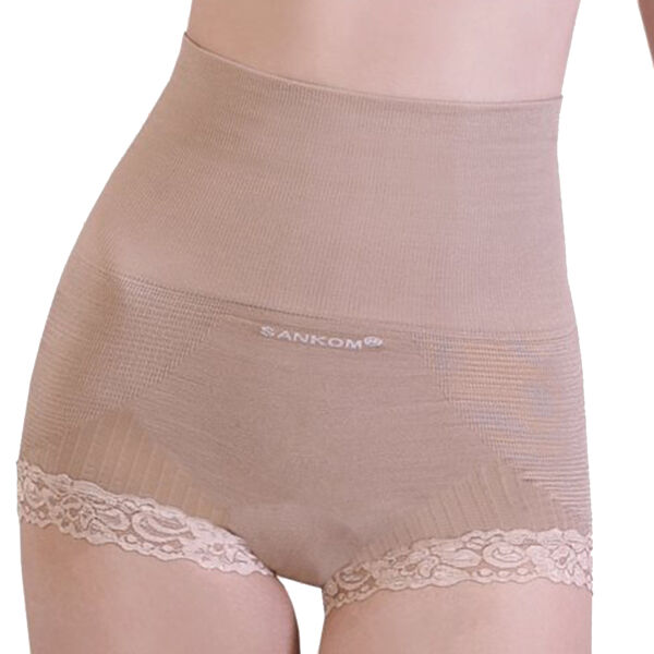 SANKOM Damen Haltungskorrektur Panty mit Spitze Shapewear, Gr&ouml;&szlig;e XXL, Pfirsich 