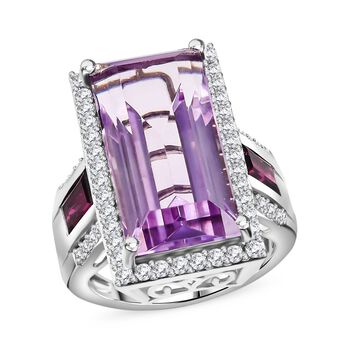 Rose De France Amethyst, Rhodolith Granat und Zirkon-Ring - 14,18 ct.