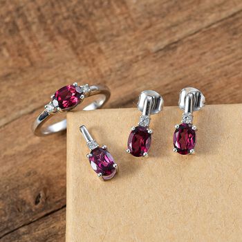 Rhodolith Granat Schmuckset 925 Silber rhodiniert,&nbsp;(Gr&ouml;&szlig;e 20.00), ca. 3.93 ct