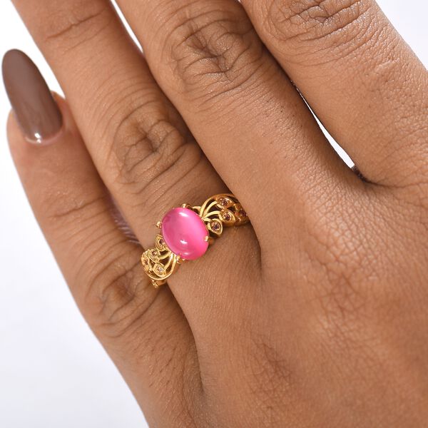 D'Joy Maulbeer Mondstein, Orissa Rose Granat Ring 925 Silber 750 Gelb Vergoldet (Gr&ouml;&szlig;e 19.00) ca. 2,37 ct image number 3