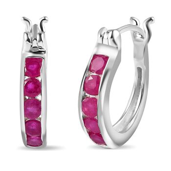 Afrikanische Rubin (Fissure gef&uuml;llt) Creolen, 925 Silber, ca. 1.28 ct