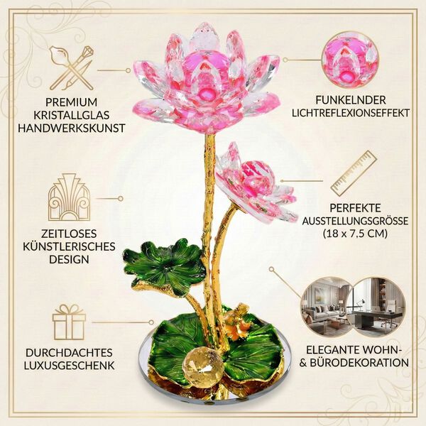 Kristall Lotus Bl&uuml;te, 18 x 7,5 cm, Rosa image number 4