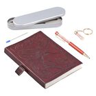 3er Set - Notizbuch mit Einband aus 100% echtem Leder, Kugelschreiber und Schlüsselanhänger gefüllt mit echtem Pfirsich Opal image number 0