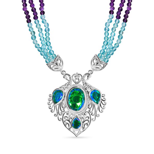 Bird-of-Juno Pfau Triplett Quarz und mehrfarbige Edelstein-Halskette- 92,12ct. image number 0