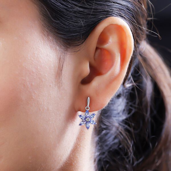 Tansanit und wei&szlig;e Zirkon-Ohrringe, 925 Silber platiniert ca. 1,83 ct image number 3