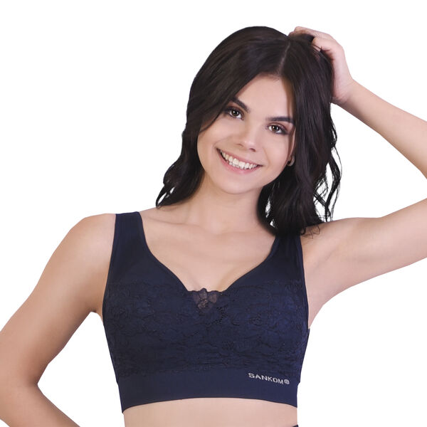 SANKOM - R&uuml;ckenst&uuml;tze Haltungskorrektur Push-up Spitzen-BH, Gr&ouml;&szlig;e M/L, 80-85 cm, Schwarz image number 4