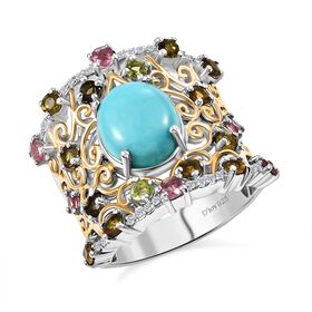 D'Joy AA Sleeping Beauty Türkis und AA Multi-Turmalin und Zirkon zweifarbiger Ring - 5,29 ct.