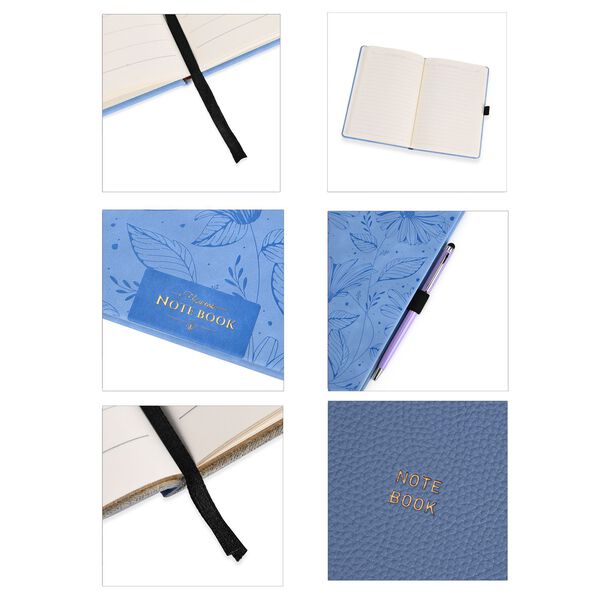 Premium Set; Notizbuch und Taschentagebuch mit geschnitztem, samtigem Hardcover und Kugelschreiber, Blau image number 13