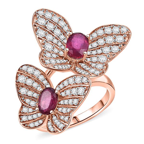 AA afrikanischer Rubin und Zirkon Ring und 45cm Halskette image number 14