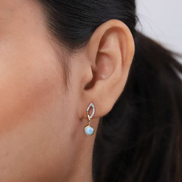 Larimar und Zirkon Ohrhänger 925 Silber vergoldet ca. 1,17 ct  image number 3