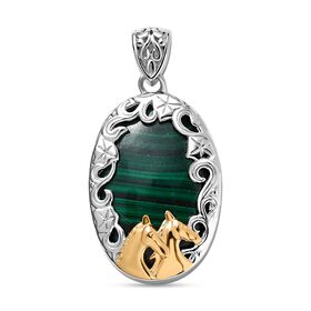 Malachit Anhänger 925 Silber bicolor ca. 50.40 ct