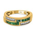 Kagem Sambischer Smaragd, Wei&szlig;er Zirkon Ring 925 Silber 750 Gelbgold Vermeil (Gr&ouml;&szlig;e 17.00) ca. 1,07 ct