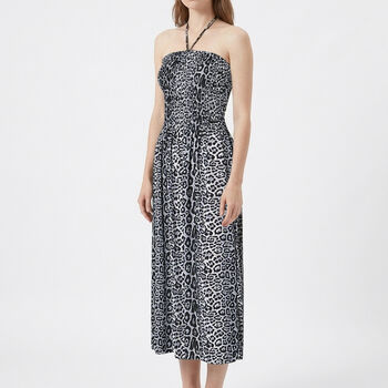 Langes Neckholder-Kleid, schwarz und wei&szlig;