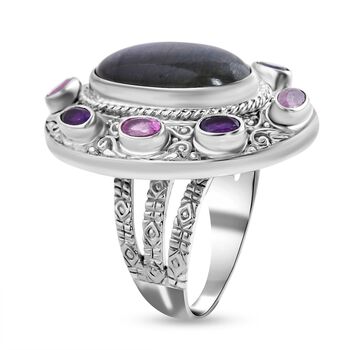 Royal Bali - Labradorit, Ilakaka Rosa Saphir (Fissure gef&uuml;llt) Ring, 925 Silber, (Gr&ouml;&szlig;e 16.00), ca. 11.40 ct