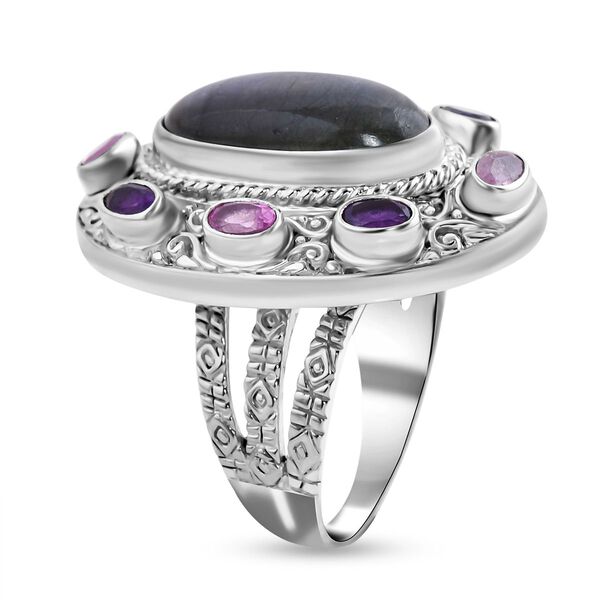 Royal Bali - Labradorit, Ilakaka Rosa Saphir (Fissure gefüllt) Ring, 925 Silber, (Größe 16.00), ca. 11.40 ct image number 3