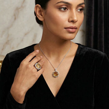 D'Joy Citrin und Moissanit Ring und Anh&auml;nger mit 50cm Kette