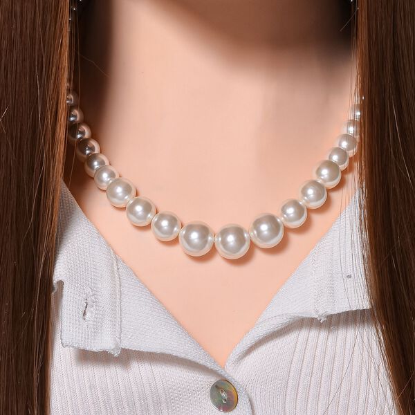 Wei&szlig;e Muschelkernperle Halskette ca. 50 cm Reiner Edelstahl image number 2