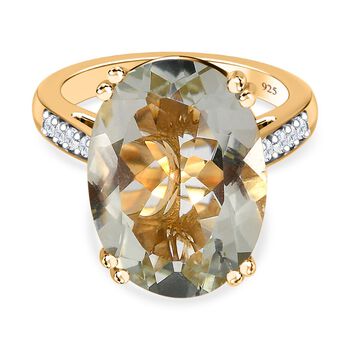 Prasiolith, wei&szlig;er Zirkon Ring, 925 Silber vergoldet (Gr&ouml;&szlig;e 19.00) ca. 12.44 ct
