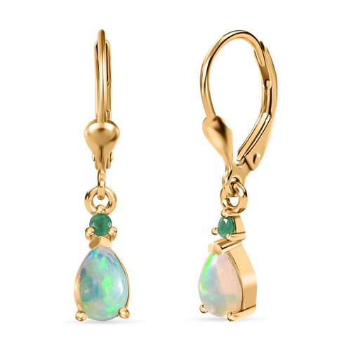 AA Natürlicher, äthiopischer Welo Opal, Kagem Sambischer Smaragd Ohrringe 925 Silber vergoldet ca. 0,88 ct. image number 0
