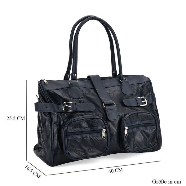 Patchwork Crossbody-Tasche aus Schafleder mit mehreren Rei&szlig;verschlussf&auml;chern, 40&times;16,5&times;25,5 cm, Blau image number 7