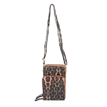 Schultertasche mit Leopardenmuster mit RFID Schutz, Gr&ouml;&szlig;e 11x7x18 cm, Braun