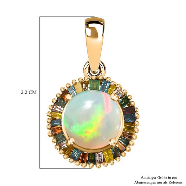 AA Natürlicher, äthiopischer Welo Opal, Natürlicher Champagner Diamant Anhänger 925 Silber 750 Gelbgold Vermeil ca. 1.81 ct image number 6