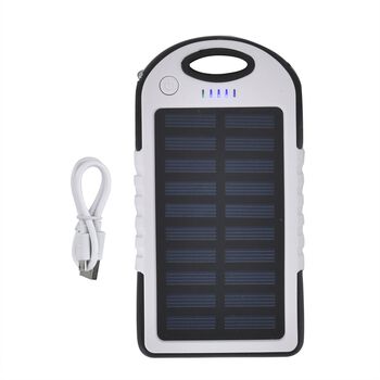 Multifunktionale Solar-Powerbank mit LED-Taschenlampe und Leistungsanzeige, 5000 Mah, USB- und Micro-USB-Anschluss, Wei&szlig;