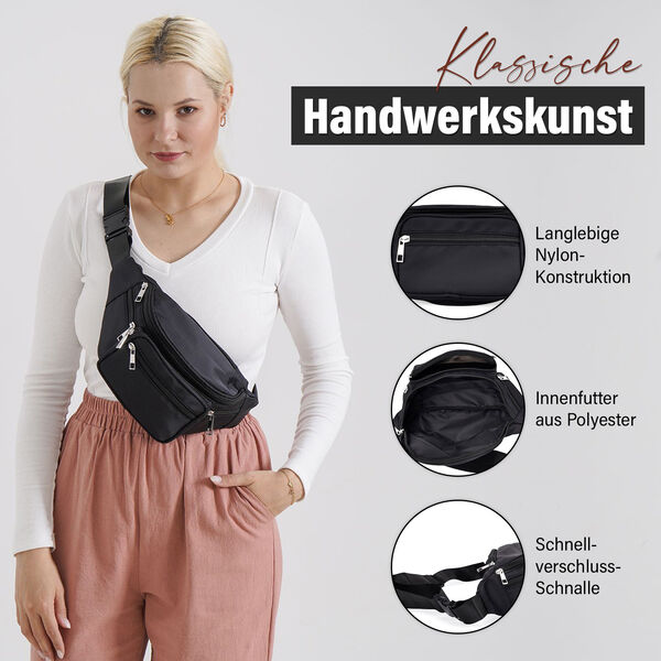 Nylon-Gürteltasche mit RFID-Schutz, 37x10x13,5cm, Schwarz image number 3