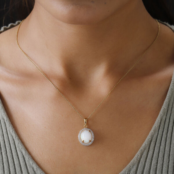 Nat&uuml;rlicher, &auml;thiopischer Opal und Zirkon Halo-Anh&auml;nger in Silber image number 2