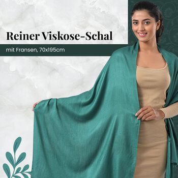 Reiner Viskose-Schal mit Fransen, 70x195cm, Blaugr&uuml;n