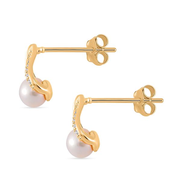 Wei&szlig;e S&uuml;&szlig;wasser Perle, Wei&szlig;er Zirkonia Ohrringe 925 Silber vergoldet image number 4