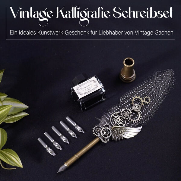 Vintage Kalligraphie-Schreibstift mit Tinte und Geschenkbox image number 3