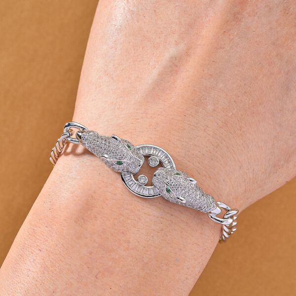 Weißes Zirkonia und grünes Nanokristall 18,5cm Armband in Silberton image number 1