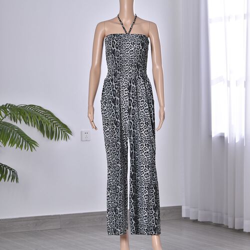 Halsausschnitt Jumpsuit, braun mit Leopardenmuster image number 0