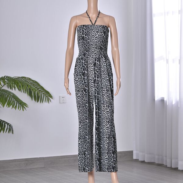 Halsausschnitt Jumpsuit, braun mit Leopardenmuster
