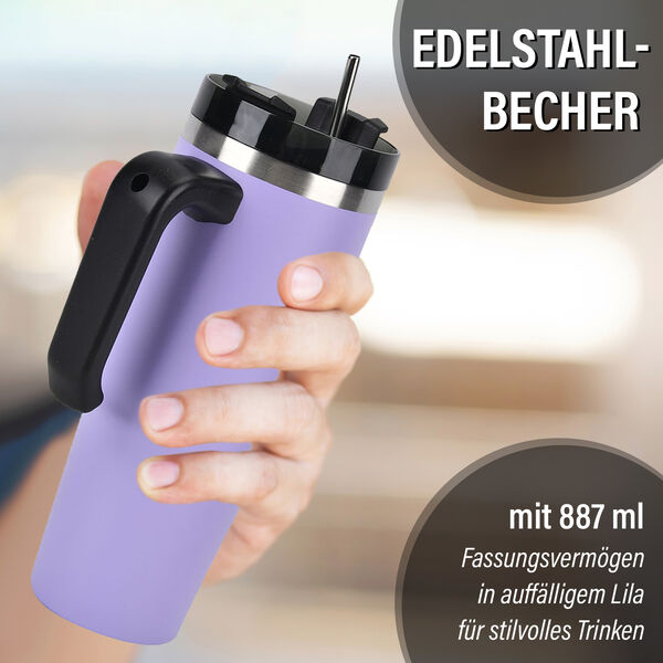 887 ml Edelstahlbecher mit Strohhalm in Violett image number 2