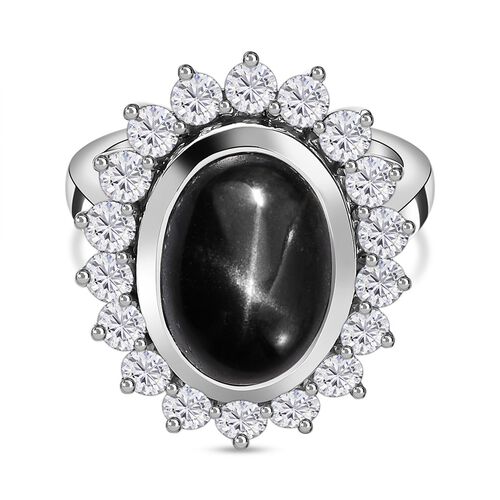 Schwarzer Stern Diopsid, weißer Zirkon Ring, 925 Silber platiniert, (Größe 18.00) ca. 9.79 ct image number 0