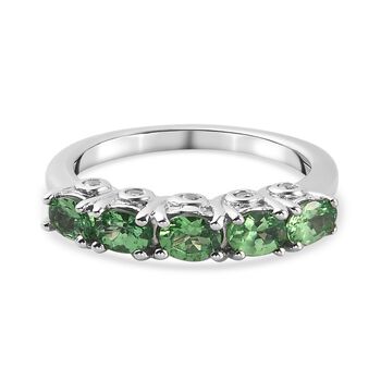 Tsavorite Granat und Zirkon 5 Stein Ring 925 Silber platiniert (Gr&ouml;&szlig;e 16.00) ca. 0,99 ct